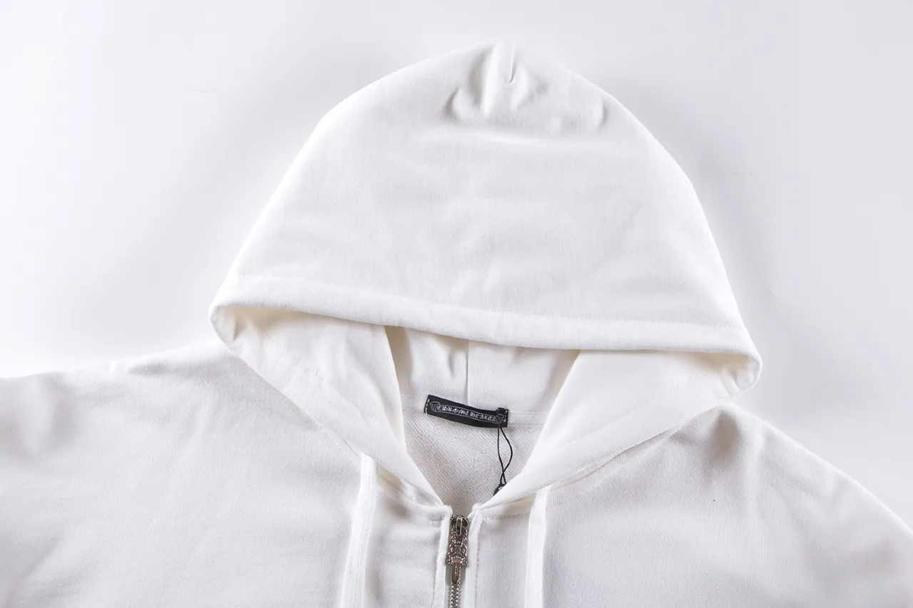 P290 Chrome Hearts Chrome Hearts Rainbow Horseshoe Stamped Cross Cardigan Hooded Sweatshirt Size: S M L XL Color: Black, White